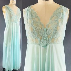 Vintage Adonna Gown Nightgown Nylon Long Aqua M